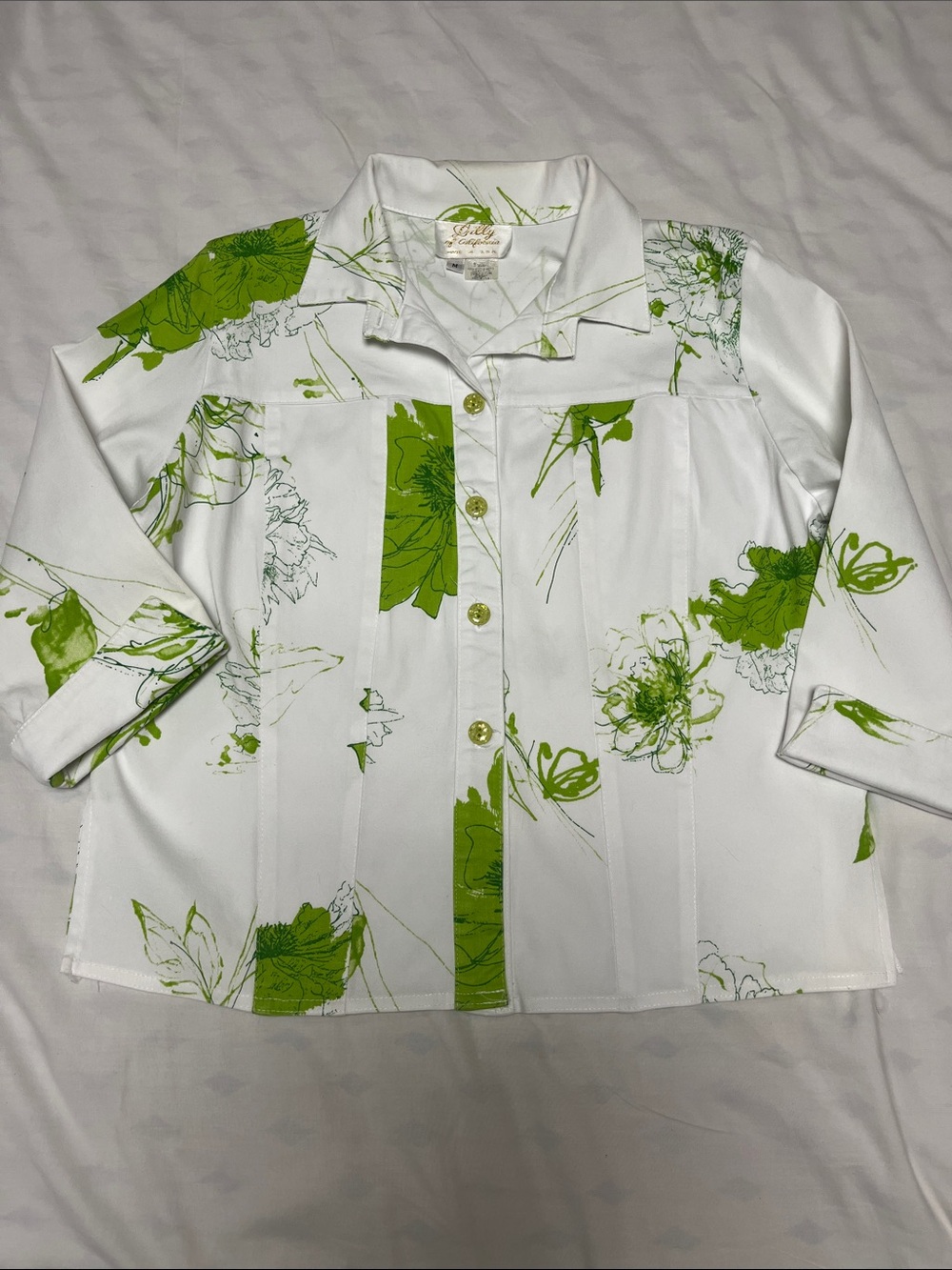 Vintage Lilly of California “shirt jacket” Green Floral Print Size Medium
